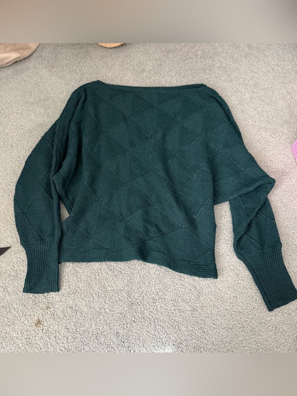 SHEIN Women's Dark Green Textured Knit Boatneck Sweater XSmall EUC